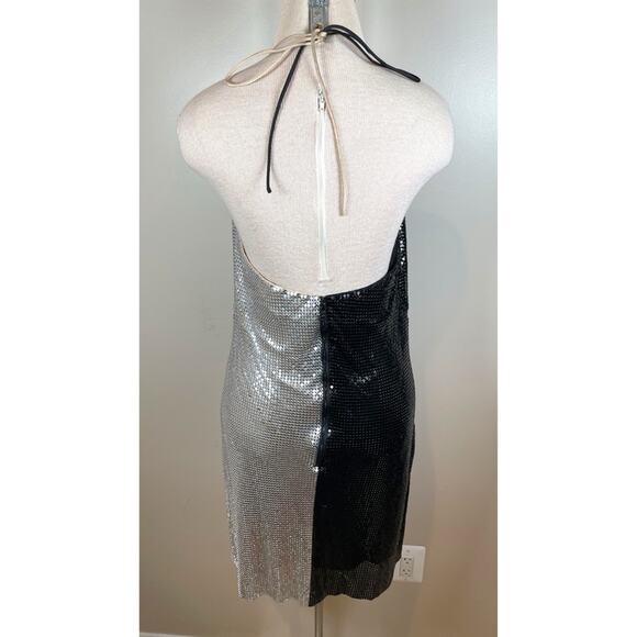 Alice + Olivia Ally Chainmail Mesh Two Tone Black and Silver Mini Dress Size 8 - Picture 6 of 8